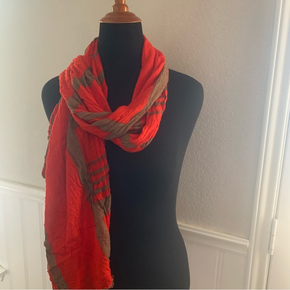 Bold red and brown scarf lightweight dress up your jeans and top add this scarf
